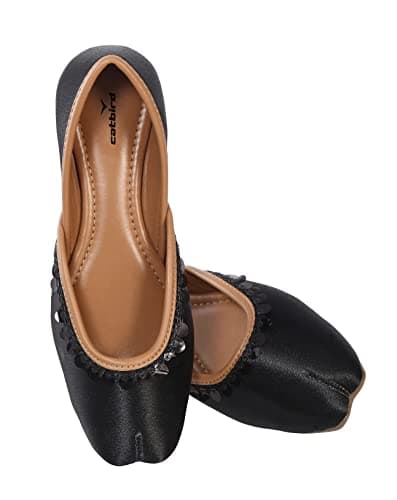 CatBird Women's Black Lace Work Ethnic Shoes Traditional Mojari Punjabi Jutti 8 UK 5