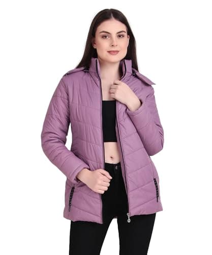 Brazo Women’s Winter Hooded Puffer Jacket with Warm Padding & Zipper Pockets (IN, Alpha, M, Regular, Lavender)