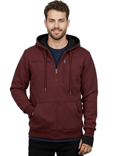 ADRO Travel Hoodie for Men | Mens Multi Utility Zipper Hoodies| 320 GSM Soft Cotton |Men's Winter Sweatshirt | Waterproof Pockets Zip-Up Jacket with Hood Eye Shade | TZH-PLN-MR-M Maroon