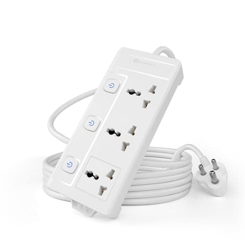 Cablet Extension Board 2500W 10A | 3 Universal Multi Plug Socket with Individual Switch | 1.8 Meter Heavy Duty Cord | LED Indicator, Power Strip & Spike Guard for Home & Office Use
