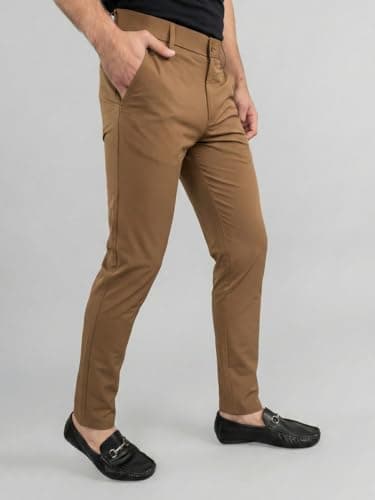 Monte Carlo Mens Slim Fit Solid Trouser | Solid Pattern Casual Trousers | Button Closure | Stylish & Comfortable Formal Trouser for Men's Brown 34 2