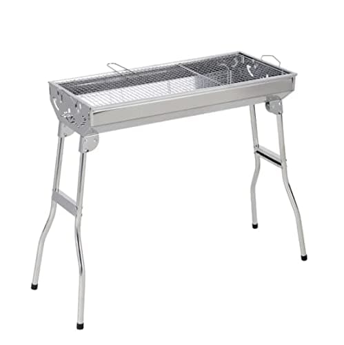 VBM Barbecue Charcoal (72cm) Grill Stainless Steel Folding Portable Bbq Tool Kits For Outdoor Cooking Camping Hiking Picnics, Silver Free Standing 72 Cm