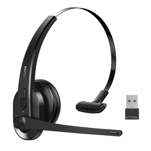 LEVN Wireless Headset with Mic for Work,Bluetooth Headset with Microphone-AI Noise Cancelling,Single-Ear Wireless Headphones with Mic,Mute Button&USB Dongle for PC/Computer/Call Center/Laptop/Teams
