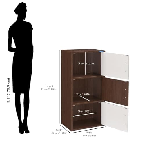 Nilkamal Sear Plus 3 Tier Wooden Free Standing Storage Cabinet | Engineered Wood | Multipurpose Storage Organizer for Clothes, Books, Toys | Legno Oak/Frosty White 2