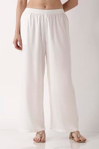 Biba Women White Viscose Rayon Straight Palazzos_M 3
