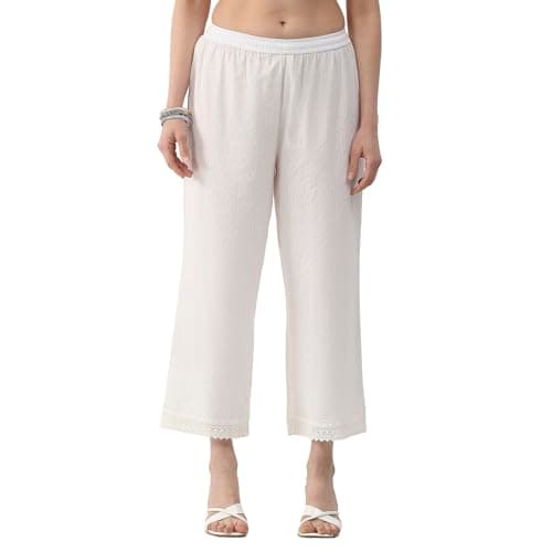 Biba Women White Cotton Straight Palazzos_3XL