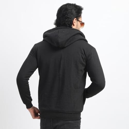 ADBUCKS Cotton Blend Winter Wear Standard Length Jacket Inside Full Black & White Fur & Made By Rich Cotton Fabric With Hoodies For Mens (Black, Xx-Large) 5