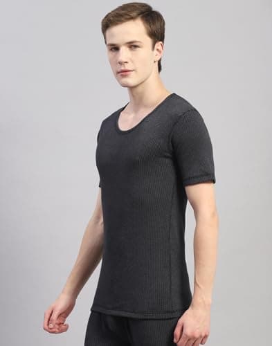 Monte Carlo Mens Black Solid Cotton Blend Round Neck Half Sleeve Thermal Vest (6230BM2BL-0-42) 2