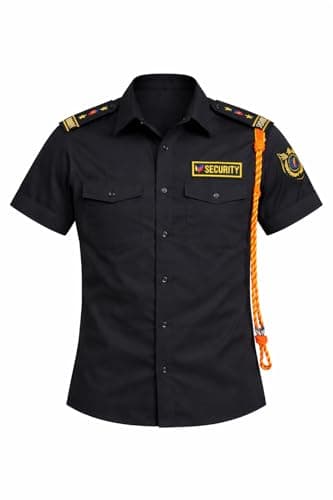 Men's Black Security Uniform Shirt, Short Sleeve with Gold Embroidered Patches and Epaulettes (in, Alpha, L, Regular) 5