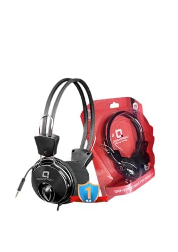 QUANTRON QHP-350 Wired Headphones with Mic | Single Pin 3.5mm Jack | Over-Ear Comfort Fit | HD Stereo Sound | Adjustable Headband | 1.4m Cable | Compatible with Laptop, PC, Mobile 2