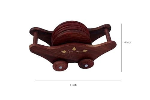 Rcelebrare Wooden Trolley Shaped Hand Made Tea CoasterJuice/Mug Coaster Set of 6 Handmade Handicraft for Home & Kitchen Dining Table for Cup Glass Decor Gift Item 2