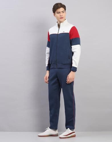 Monte Carlo Men's Regular Fit Colour Block Stand Collar Full Sleeve Tracksuit| Men Track Suit | Stylish Sportswear Set with Jacket and Lower | Activewear Set For Men's Blue M 2
