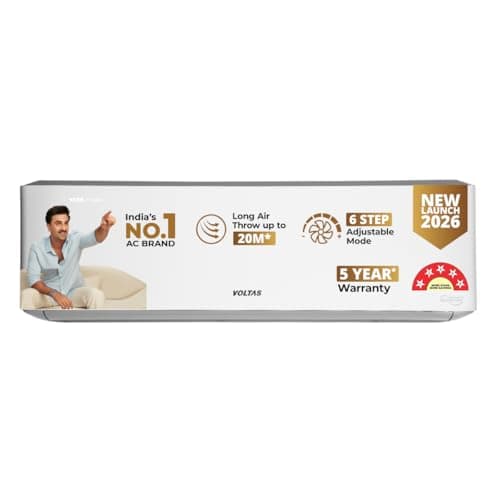 Voltas 1.5 ton 5 Star, New star rated, Inverter Split AC (Copper, Convertible 6-in-1 Cooling Modes, Auto Clean, Sleep Mode with Hidden Display, Memory Restart (185INV VENUS LUXE, White)