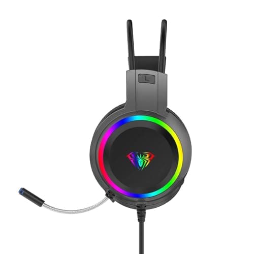 AULA S608 Wired Gaming Headset | RGB Lighting Effect with Stereo Sound |RGB Gaming Headphones | Closed Earmuffs Gaming Headphone with Adjustable Mic (Black) 3