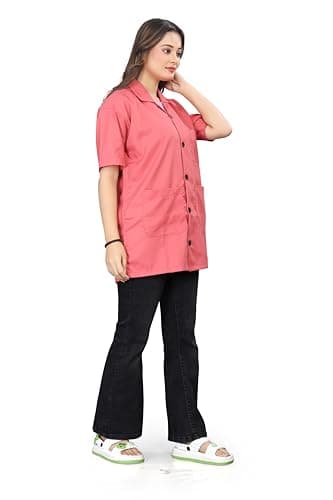 AREEVANZ Women's Cotton Medical Lab Coat, Half Sleeve, 3 Pockets, Professional Medical Uniform, Pink (Peach Pink, L) 4