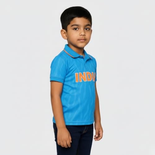 Unirec | Virat | Kids Boys Girls Team India Cricket T-Shirt | Half Sleeves T-Shirt | Solid Sport Tshirt | World Cup India Blue Jersey - 6-7 Years 6