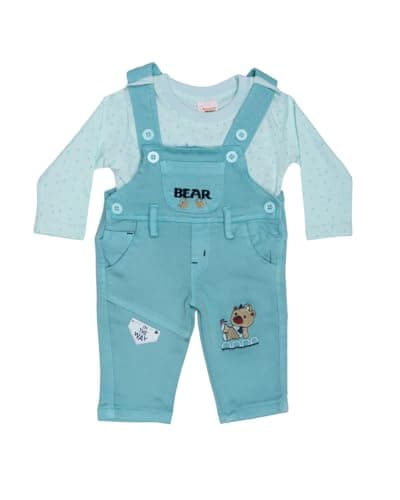 Happiee Bears Baby Boy Dungaree Set |Soft Cotton T-Shirt & Denim Style | Comfortable Cloth | Birthday Party Gift & Outfit for Infants & Toddlers | 0-6M, 6-12M, 12-18M | Made in India