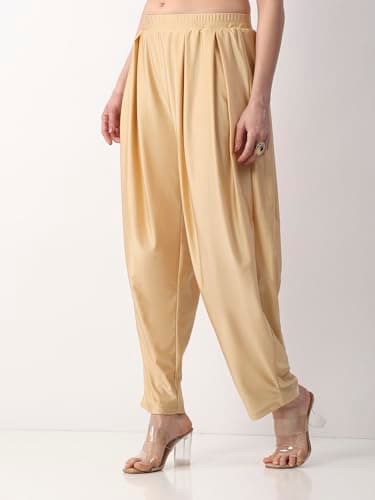 Biba Women Gold Viscose Lycra Straight Solid Palazzos_XXXL 3