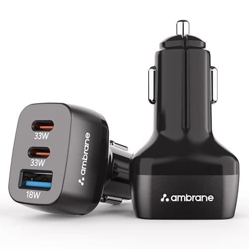 Ambrane 84W Triple Output Fast Car Charger with 2 Type-C & 1 USB, 33W Type C Charging with PD Technology, Fast Charging Adapter Compatible with Cars for iPhone & Android Smartphones (Charge C84,Black)