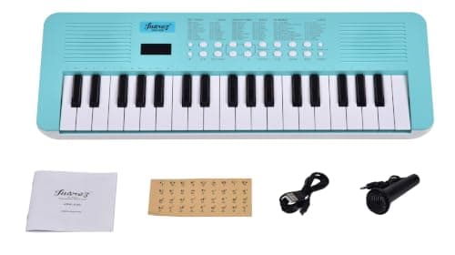 JUAREZ JRK520 37 Keys Electronic Keyboard for Kids with Microphone, 200 Tones, 200 Rhythms, 35 Demo Songs, Built-in Speakers, USB Power Support, Educational Musical Keyboard, Blue 3