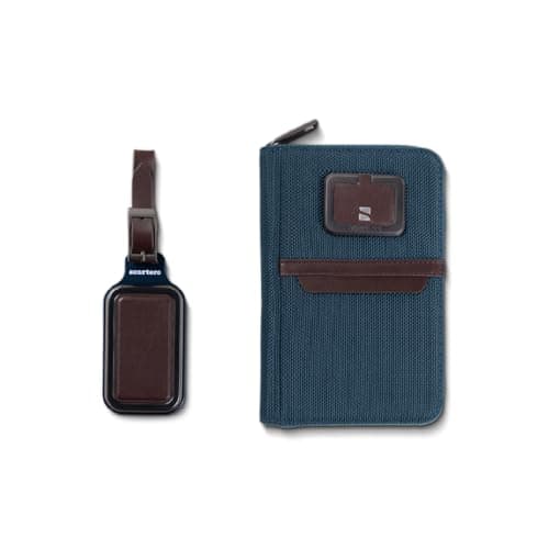 scarters Traveller's Trope | Gift Set of 2 – Passport Zip Wallet + Metal Luggage Tag | Travel Organiser for Cards & Currency | Vegan Leather | Gift for Travellers & Corporate (Deep Blue)