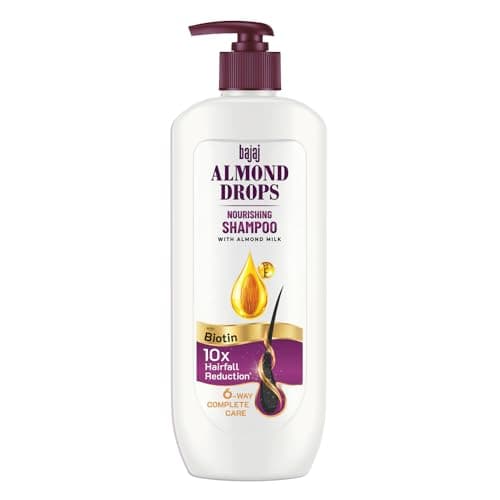 Bajaj Almond Drops Nourishing Shampoo with Almond Milk, Vitamin E & Biotin | For Soft, Shiny Hair | 10X Hairfall Reduction | Paraben Free- 340ML