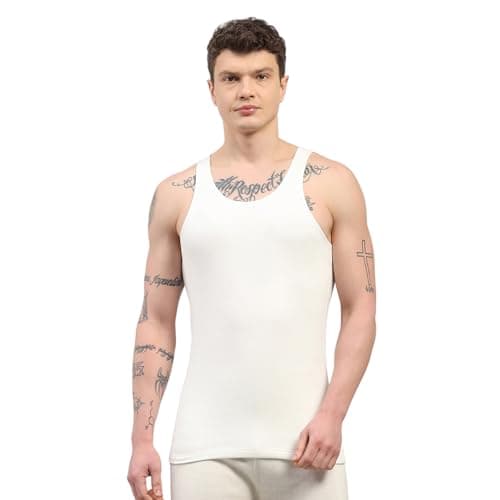 Monte Carlo Mens Regular Fit Solid Sleeveless Round Neck Thermal Top |Comfortable Thermal Top for Men | Body Warmer Cozy Thermal Undershirt | Winter Thermal Vest White XL
