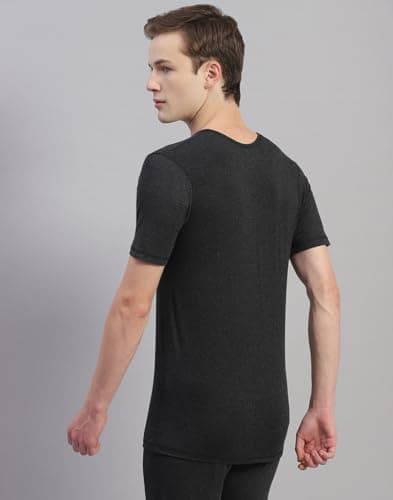 Monte Carlo Mens Grey Solid Cotton Blend Round Neck Half Sleeve Thermal Vest (6230SM2-0-36) 4