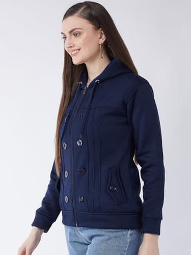 PIVL Casual Solid Standard Length Full Sleeves Stylish Women Fleece Jacket with zip for winter II Zipper Hoodie II Hooded Neck II Winter Wear II Dark Blue Medium 4