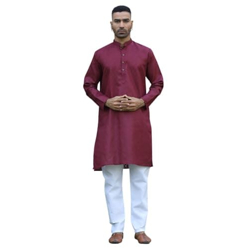 KRAFT INDIA Men's Cotton Kurta Pyjama Set | Woven Design Traditional Ethnic Wear | Festive, Wedding & Casual Outfit | Comfortable & Breathable Fabric (Maroon, Medium)