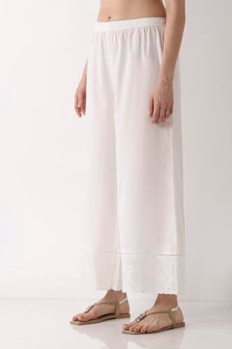 Biba Women White Cotton Flared Palazzos_L 3