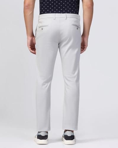 Blackberrys Men's Grey Cotton Blend Solid Slim Fit Casual Trousers 2