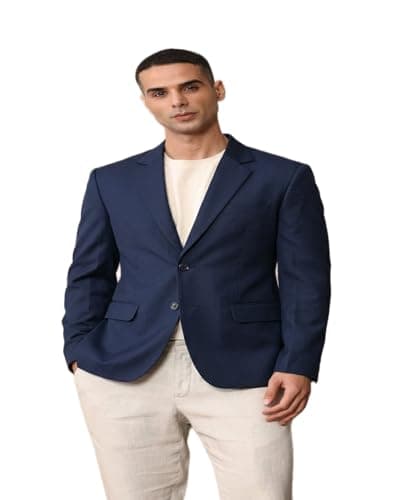 MAYKR Men's Navy Blue Blazer, Single-Breasted Formal Suit Jacket with Notch Lapel and Pocket Square 3