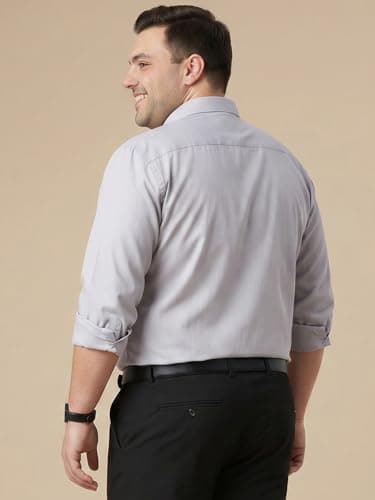 Thomas Scott Men's Premium Plus Size Regular Fit Textured Formal Shirt | 100% Cotton | Long Sleeves | Spread Collar (TS1925PS_Grey_4XL) 3