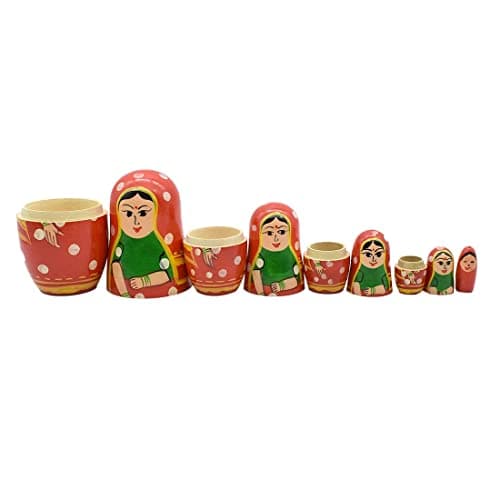 Funwood Games Multicolor Wooden Indian Lady in a Saree Traditional Nesting Doll Set for Girls (5 Dolls) 5