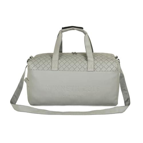 Kenneth Cole Faux Leather Unisex Duffle Bag for Travel | Vegan PU, Compact, Comfortable & Spacious Cabin Luggage Bag for Weekend Trips, Office & Gym | Suitable for Men and Women | Light Grey