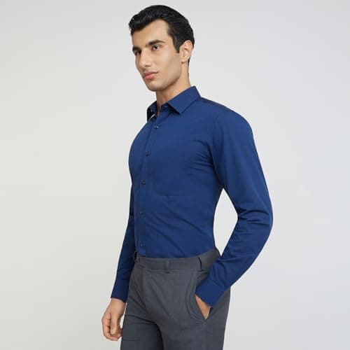 Raymond Men Slim Fit Structure Pattern Pure Cotton Semi Cutaway Collar Full Sleeve Formal Shirt (Size: 42)-RMSX12860-B8 Dark Blue 3