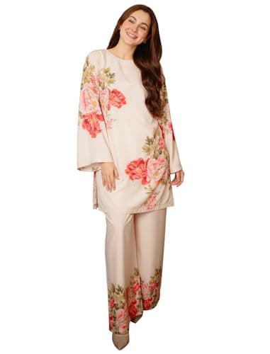 Modestouze Attires Cord Set for Women Cotton Stylish Poly Rayon - Turkish Co Ord Set for Women Stylish Floral Print Western Co Order Sets, Wear as Office Coat, Travel Coord, Cot (White|XL)