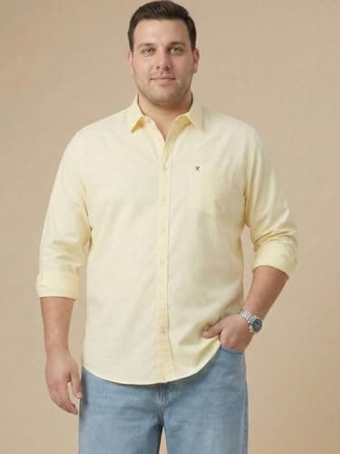 Thomas Scott Men’s Regular Fit Solid Casual Shirt | 100% Cotton | Long Sleeve Spread Collar Shirt for Men (TS1075_Yellow_4XL) 2