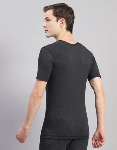 Monte Carlo Mens Black Solid Cotton Blend Round Neck Half Sleeve Thermal Vest (6230BM2BL-0-42) 4
