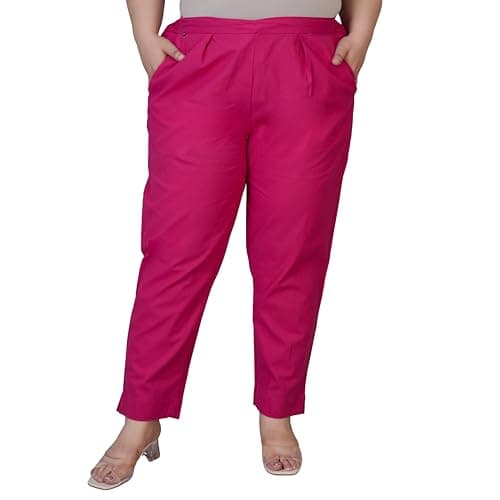 Women's Plus Size Cotton Trousers – 2 Deep Pockets, Half Elastic Waist, Comfortable Fit