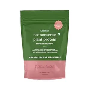 Cosmix No-Nonsense Plant Protein | 23 Protein/Serve, 1Kg Pouch | Mahabaleshwar Strawberry | Plant Based Protein, Pea & Rice Isolate | Clean, Easy to Digest | All Essential Amino Acids