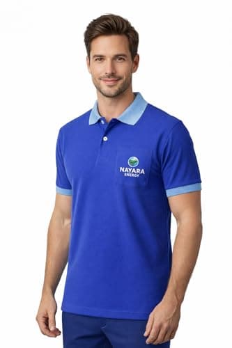 Nayara Energy Royal Blue Petrol Pump Staff Polo T Shirt | Fuel Station Worker Uniform Collar T-Shirt for Men (in, Alpha, XL, Regular)