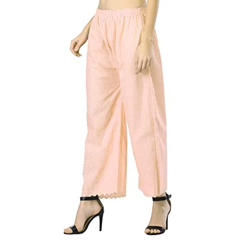 SriSaras Women's Premium Cotton Chicken Palazzo (M/L, Peach) 4