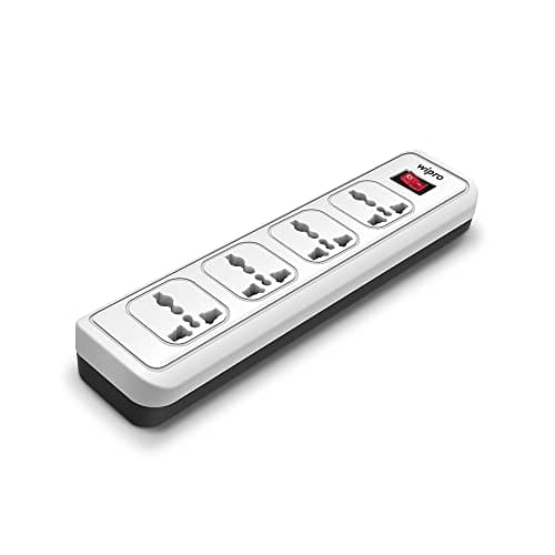 wipro 4+1 Extension Board | 4 Universal Socket with Single Switch | 2 Meter Long Cord | Child Safety | Auto Cutoff | Fire Resistant | Multiplug Socket for Home, Office | Pack of 1 | White, 120 Volts 2