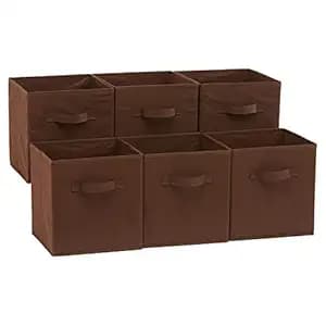 AmazonBasics Foldable Square Storage Bins Cubes Organizer, 6-Pack, (Brown, 28 x 28 x 28 cm)