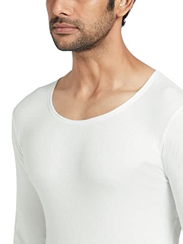XYXX Men's Thermal Vest | Antibacterial, Skin Friendly with Superior Heat Retention | Slim Fit Full Sleeve Solid Alpine IntelliHeat Thermal Vest | Pack of 1 (Off White, Large) 4