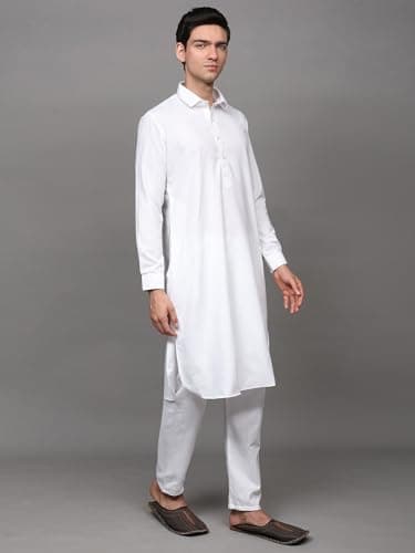 Exotic India Men's Pure Cotton Pathani Kurta Pajama Set with Side Pockets | Ethnic Wear Kurta Pant Combo Set for Wedding 2