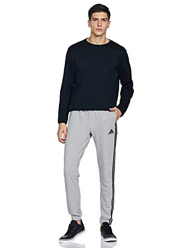 Adidas Mediumen Cotton Medium 3S FT TE PT , Sports Track Pant , MediumGREYH/BLACK , Large 5