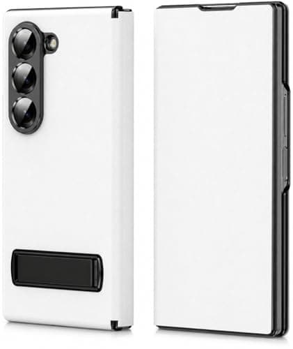 EGOTUDE for Samsung Galaxy Z Fold 7 Case, Premium Leather Magnetic Flip Cover with Kick Stand (White)